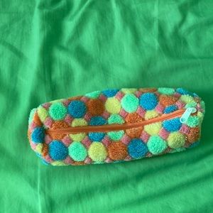 Fuzzy polka dot pouch